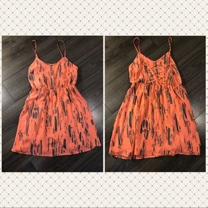 AQUA CORAL DRESS W/ABSTRACT GREY PATTERN SIZE L